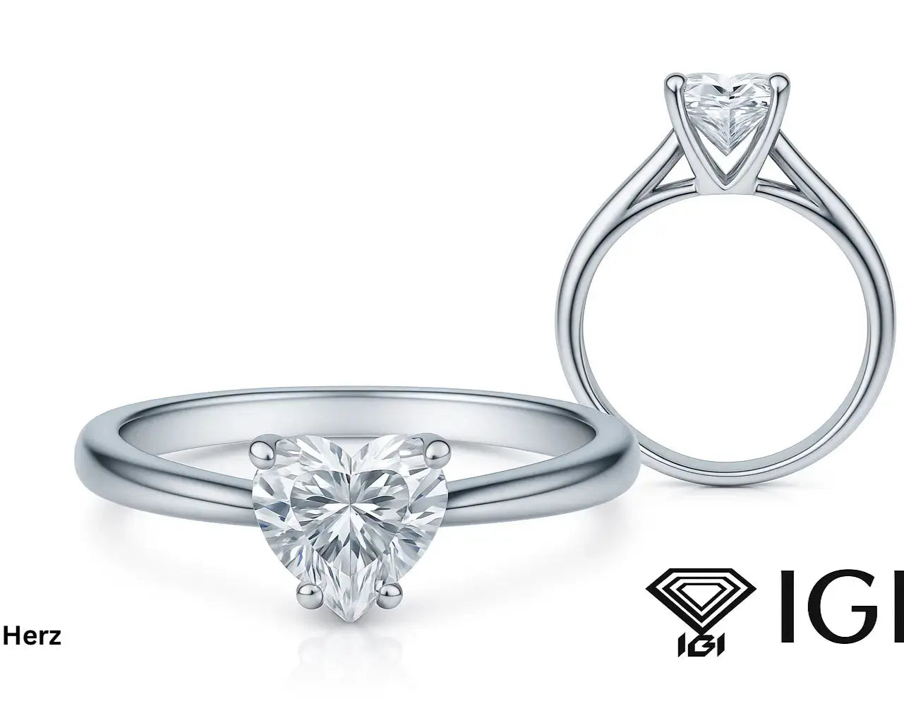 Verlobungsring mit Labordiamant in Herzform aus weißem Metall von Mein Shop mit IGI Zertifikat