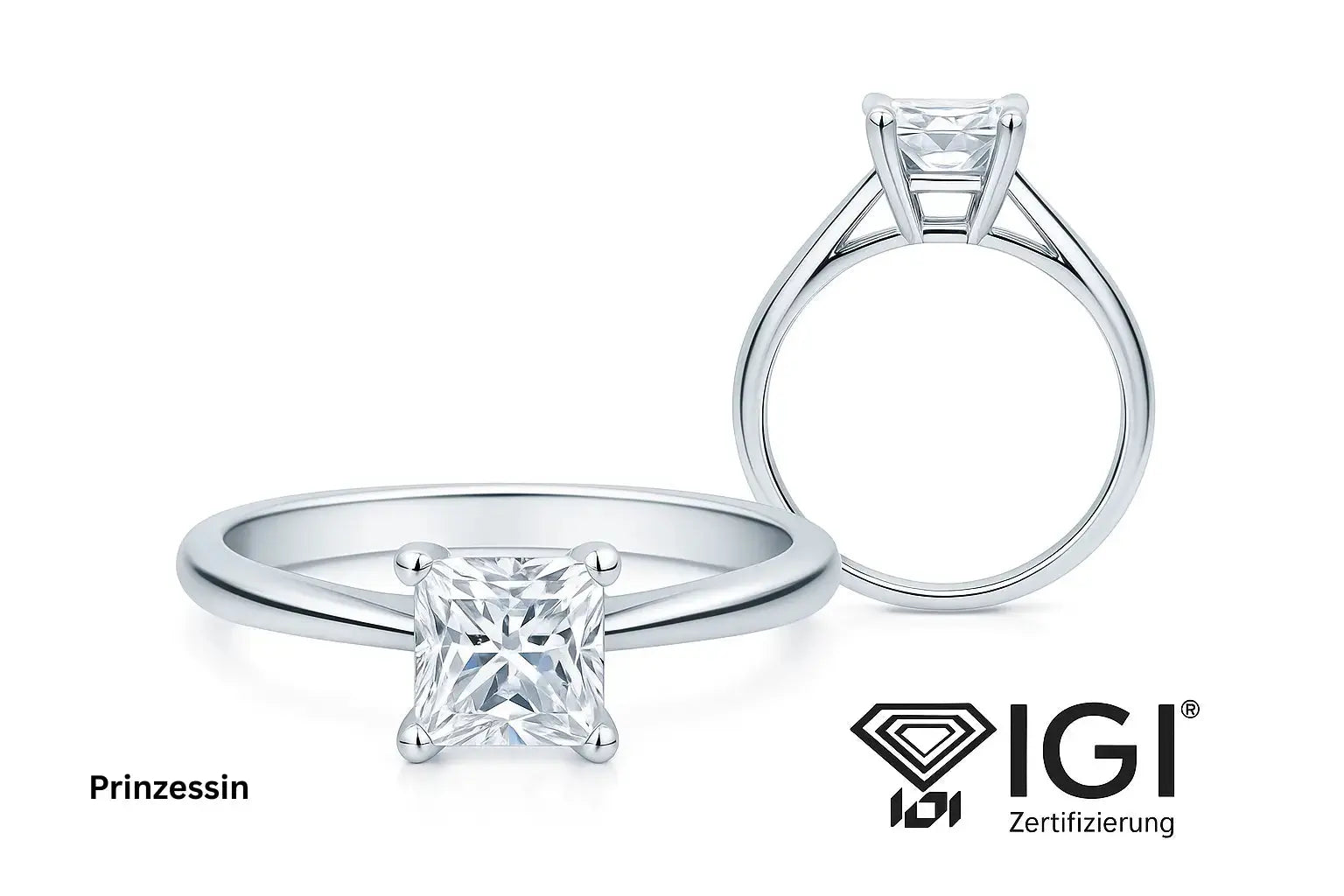 Eleganter Verlobungsring mit Labordiamant Prinzessin Schliff in Weißgold mit IGI Zertifizierung